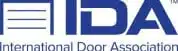 Logo of the International Door Association. It features the letters "IDA" in bold blue font with a stylized door design to the left, symbolizing garage doors. Below, it reads "International Door Association" in smaller blue text.