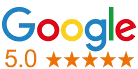 The Google logo followed by the text "5.0" and five gold stars, indicating a 5-star rating.